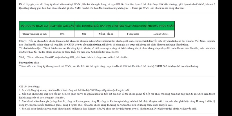Cách Nhận Khuyến Mãi 69VN Dành Cho Tân Thủ